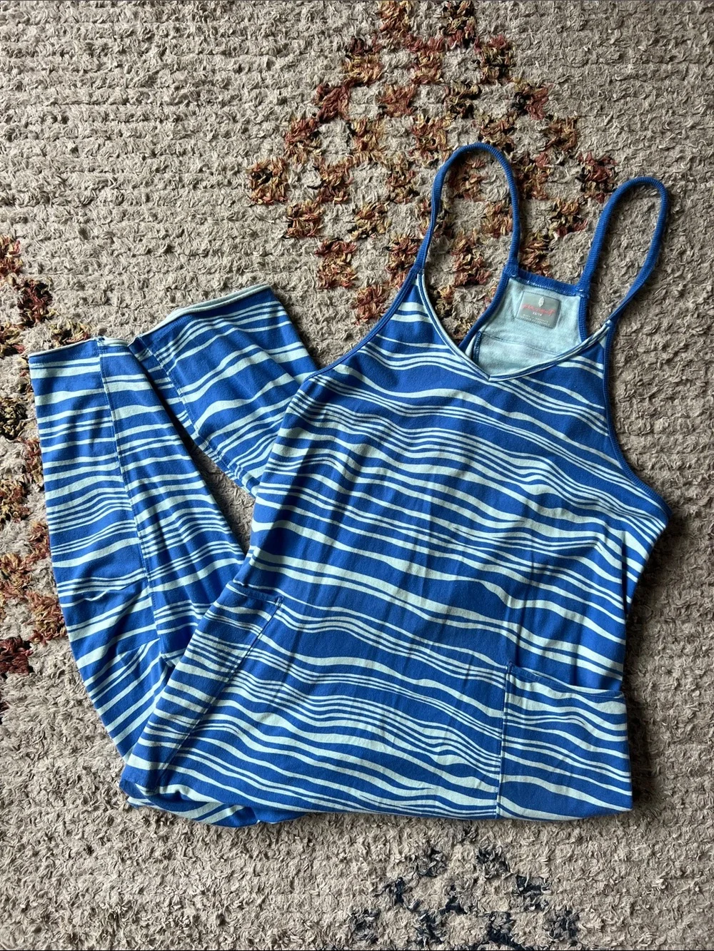 Free People Blue & White Striped Racerback Jumpsuit